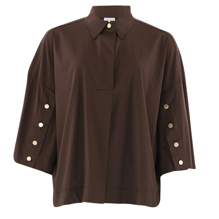 CONTINUE - SKJORTE - KLARA 15122 - DARK BROWN/GOLD BUTTONS