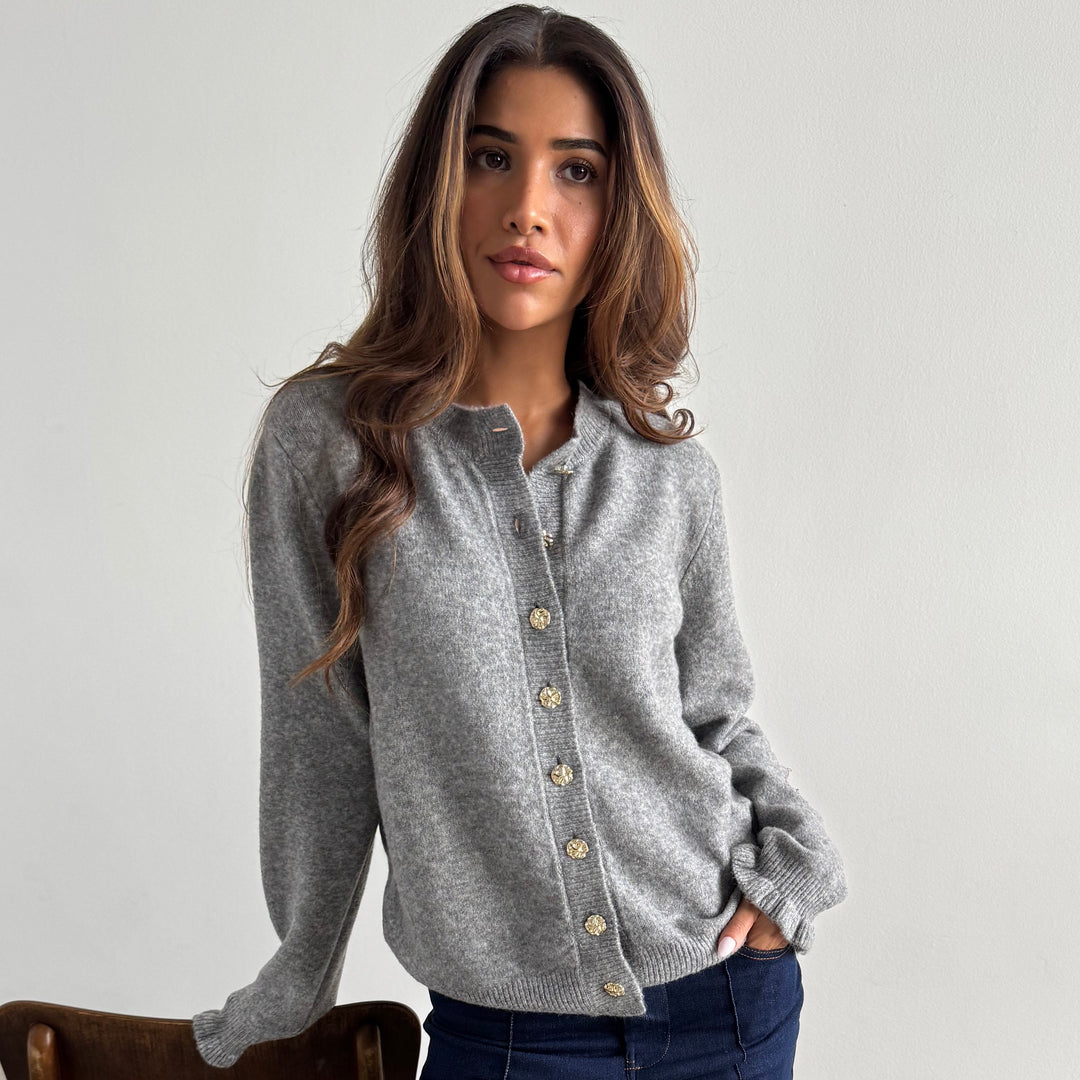 CONTINUE - CARDIGAN - SISSE GOLD 14896 - GREY
