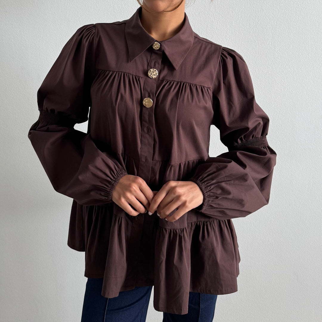 CONTINUE - SKJORTE - SANNA GOLD BUTTONS 15111 - BROWN