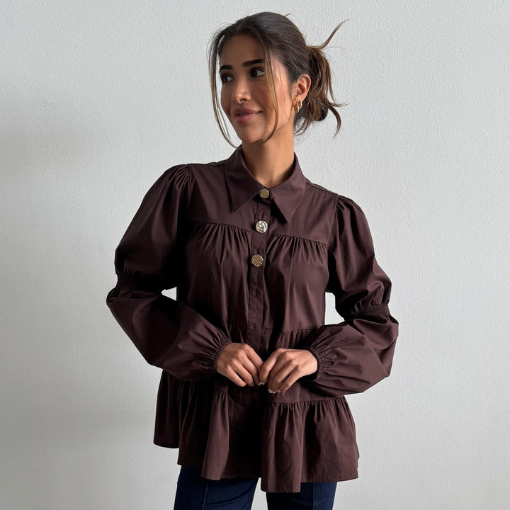 CONTINUE - SKJORTE - SANNA GOLD BUTTONS 15111 - BROWN
