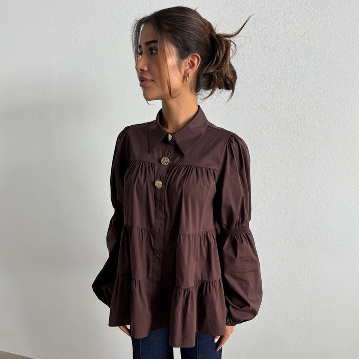 CONTINUE - SKJORTE - SANNA GOLD BUTTONS 15111 - BROWN