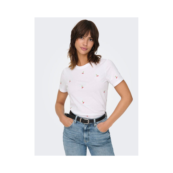 ONLY - T- SHIRT - KETTY 15288473 - BRIGHT WHITE/CHERRIES