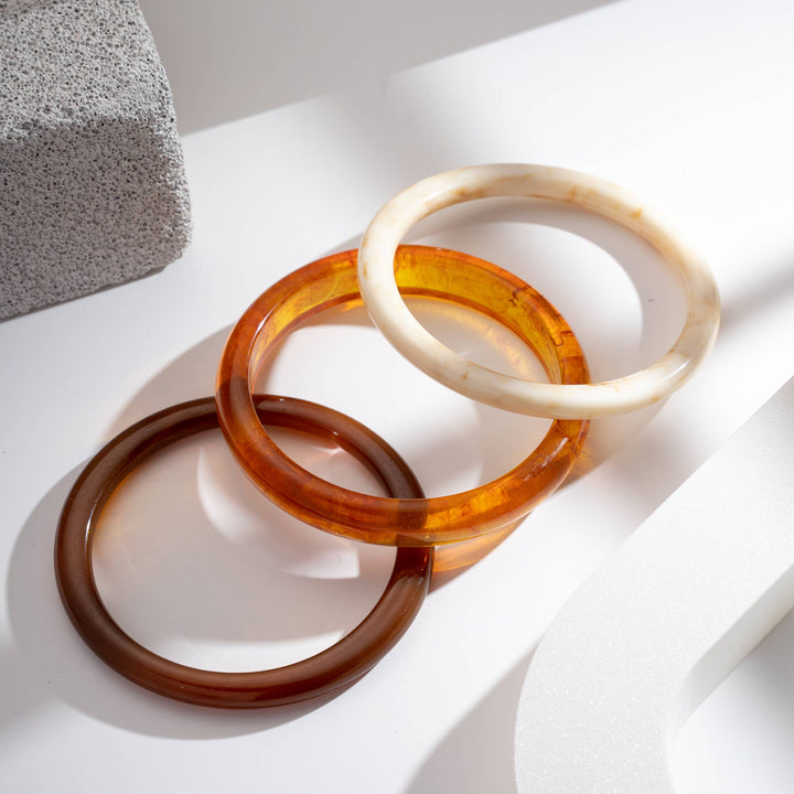 Resinarmbånd — Rav, Creme og Brun Elegance sæt 3 stk