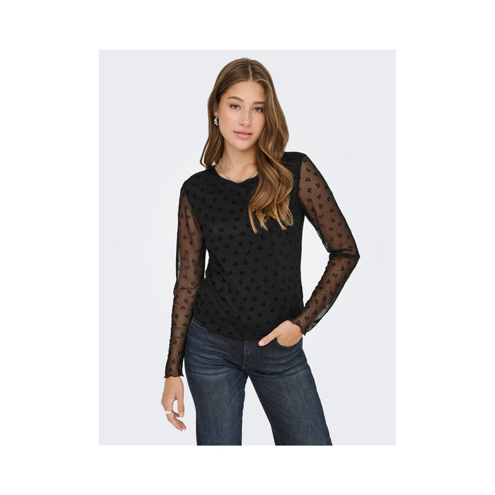 ONLY - TOP - SIENA 15362924 - BLACK FLOCK BOWS