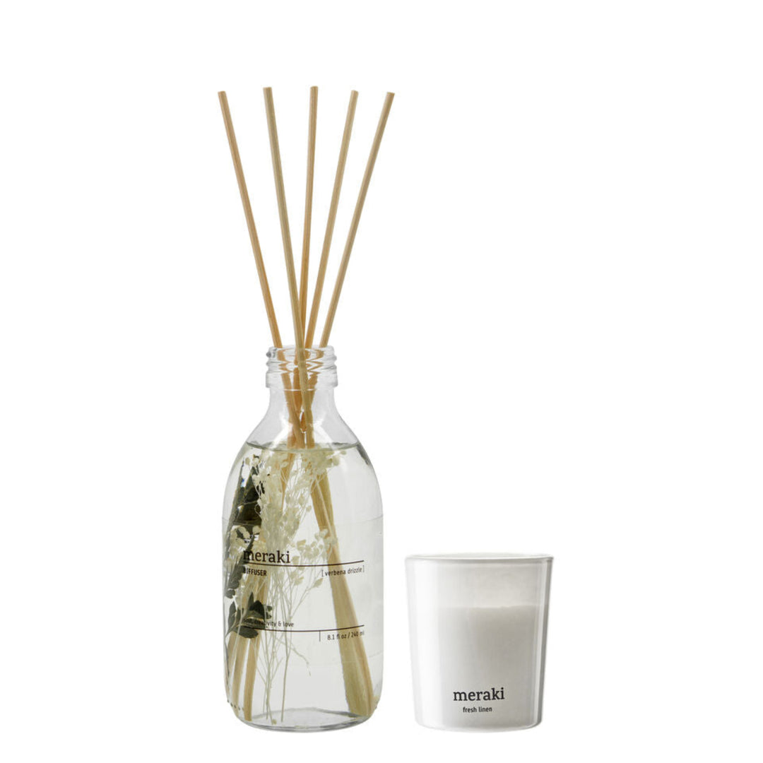 MERAKI - GAVEBOKS - Verbena Drizzle Diffuser + Fresh Linen Scented Candle 60 G., 240|60 ml|g