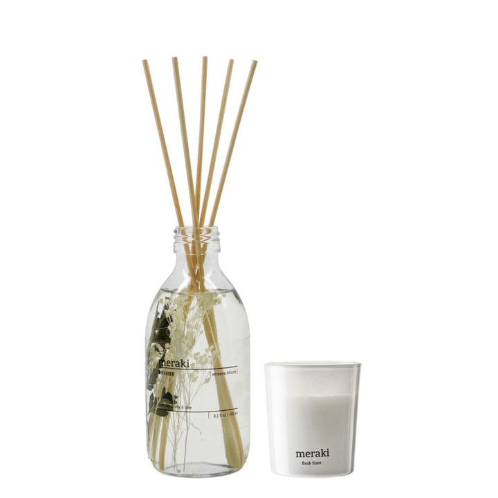 MERAKI - GAVEBOKS - Verbena Drizzle Diffuser + Fresh Linen Scented Candle 60 G., 240|60 ml|g