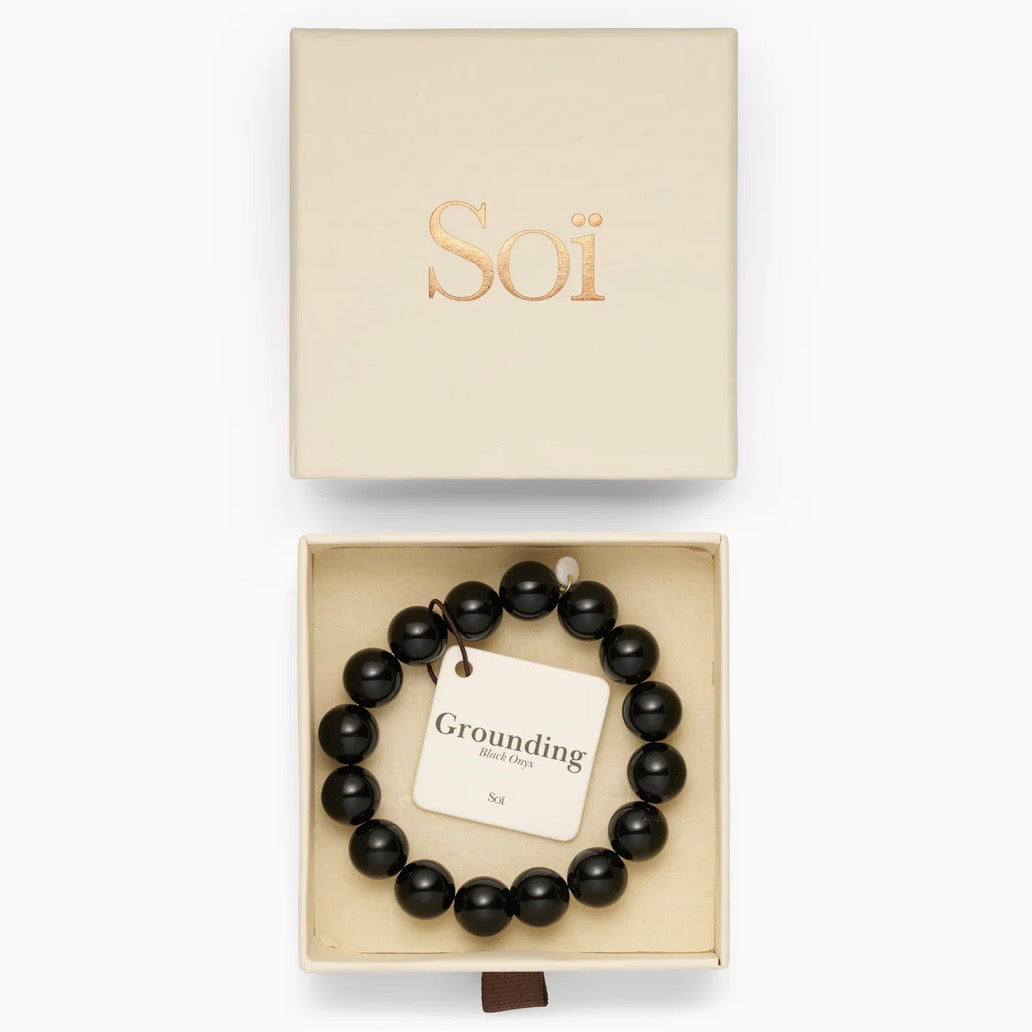 SOÏ - KRYSTAL ARMBÅND - CHUNKY SORT ONYX 12 MM.