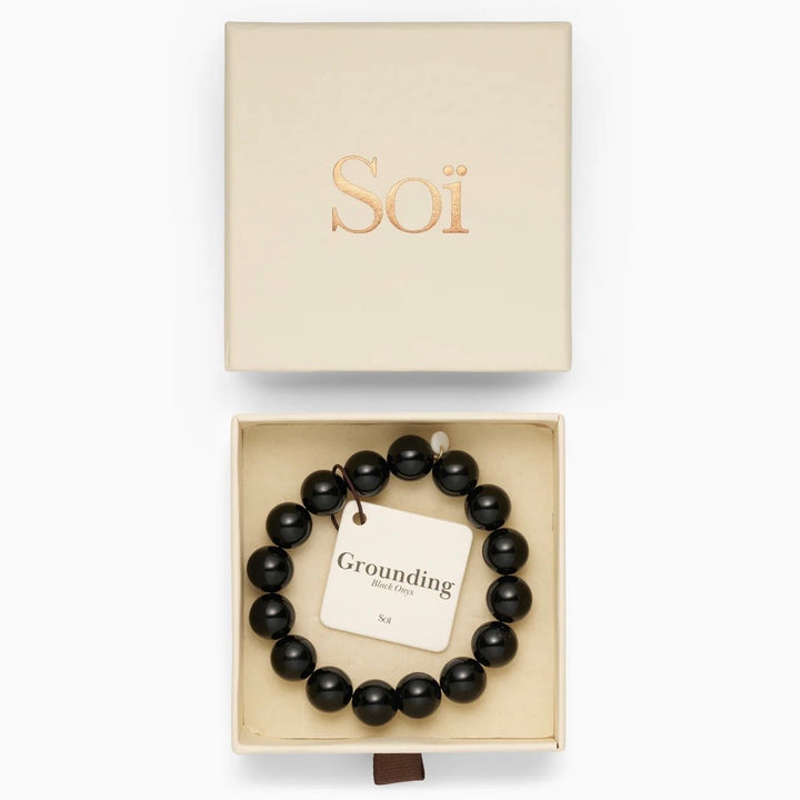 SOÏ - KRYSTAL ARMBÅND - CHUNKY SORT ONYX 12 MM.