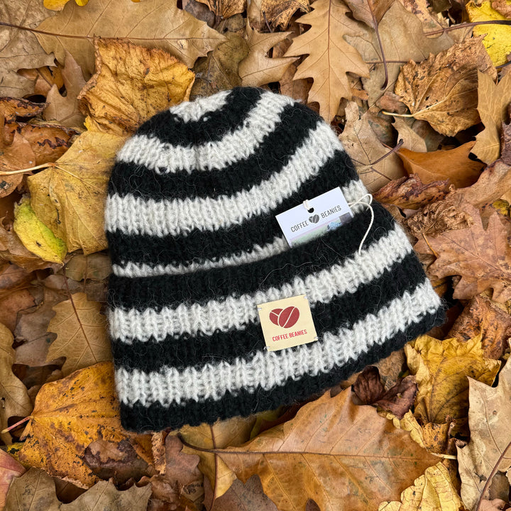 COFFEE BEANIES - SKY BEANIE - STRIPED BLACK/LIGHT GREY