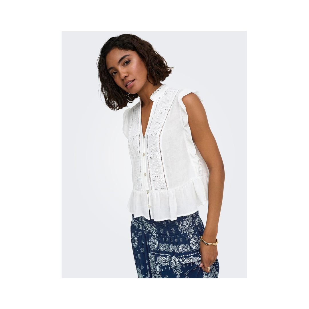ONLY - TOP - HENNY -S/L FRILL BUTTON - 15374978 - HVID