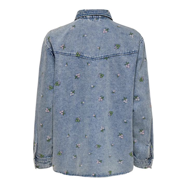 ONLY - DENIM SKJORTE - VERA 15351977 - LIGHT BLUE DENIM/FLOWER EMBROIDERY