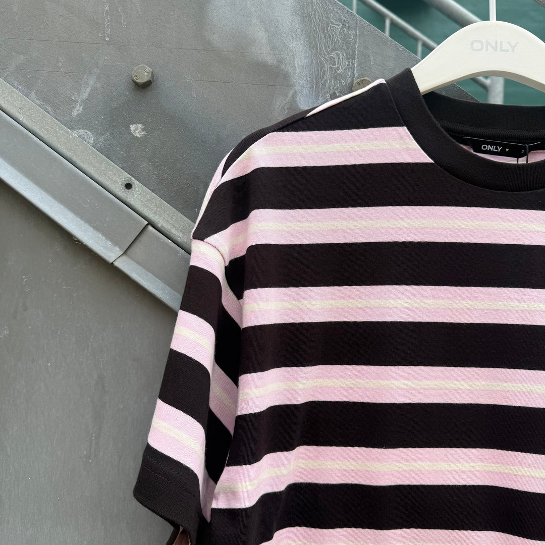 ONLY - T-SHIRTS - LISA STRIPE SS - 15390797 - PINK LADY WHITE STRIPES