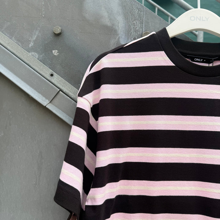 ONLY - T-SHIRTS - LISA STRIPE SS - 15390797 - PINK LADY WHITE STRIPES