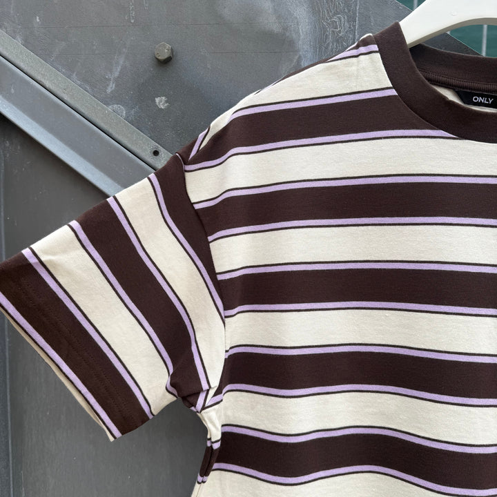 ONLY - T-SHIRTS - LISA STRIPE SS - 15390797 - EGRET LIGHT PURPLE STRIPS