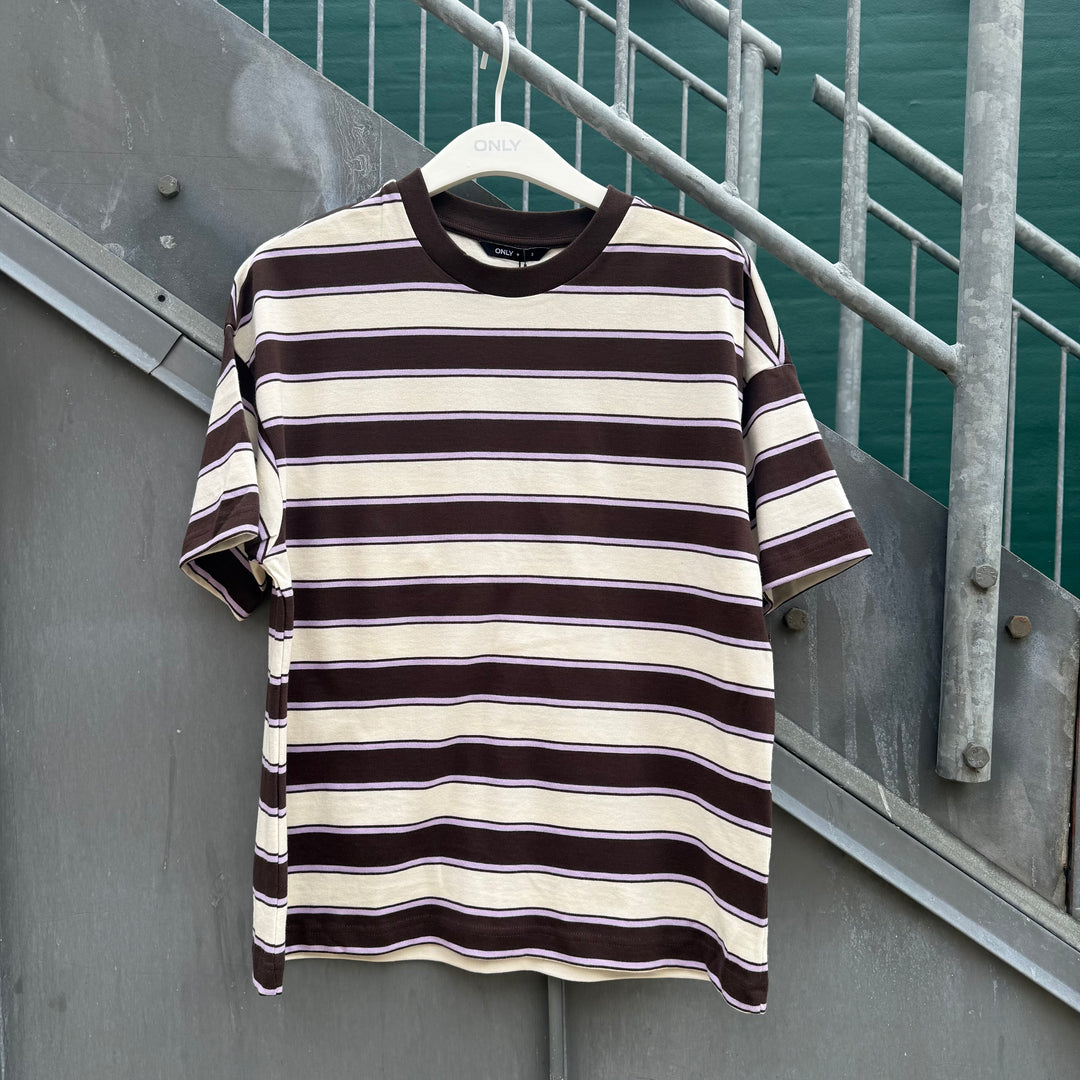 ONLY - T-SHIRTS - LISA STRIPE SS - 15390797 - EGRET LIGHT PURPLE STRIPS