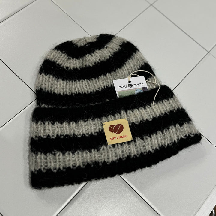 COFFEE BEANIES - SKY BEANIE - STRIPED BLACK/LIGHT GREY