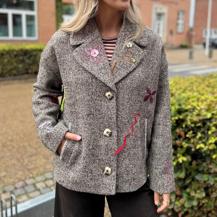 NÜMPH - FRAKKE - RAVINA EMBROIDERY 706904 - DARK EARTH