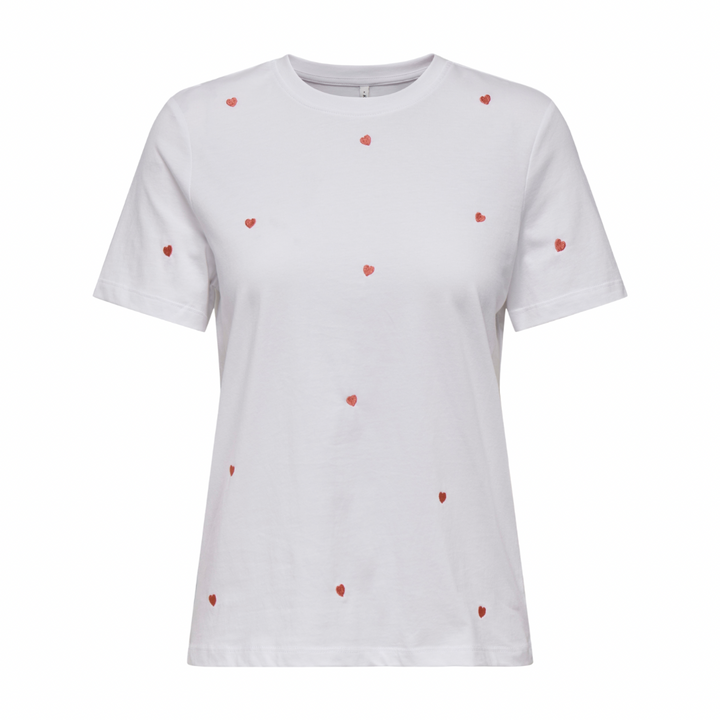 ONLY - T- SHIRT - KETTY 15288473 - BRIGHT WHITE/RED HEART