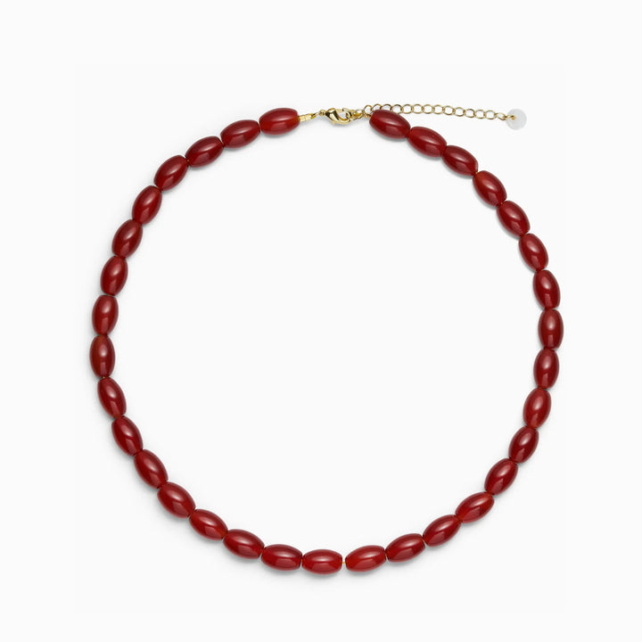 SOÏ - KRYSTAL HALSKÆDE - NOELLE - RØD JADE - 38 CM