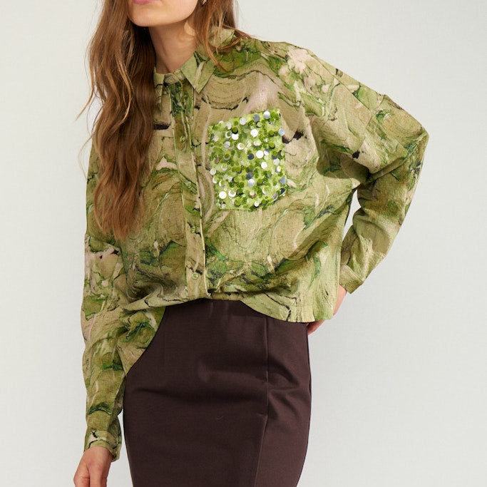 NUMPH - SKJORTE - HIGHLAND BOXY - 707163 - 4060 CALLA GREEN
