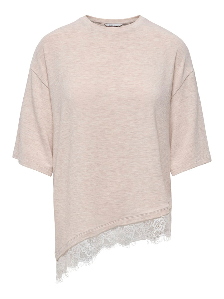 ONLY - T-SHIRTS - GLAMOUR SS LACE - 15391753 - OATMEAL DETAIL
