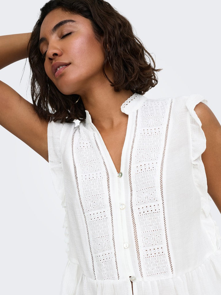 ONLY - TOP - HENNY -S/L FRILL BUTTON - 15374978 - HVID