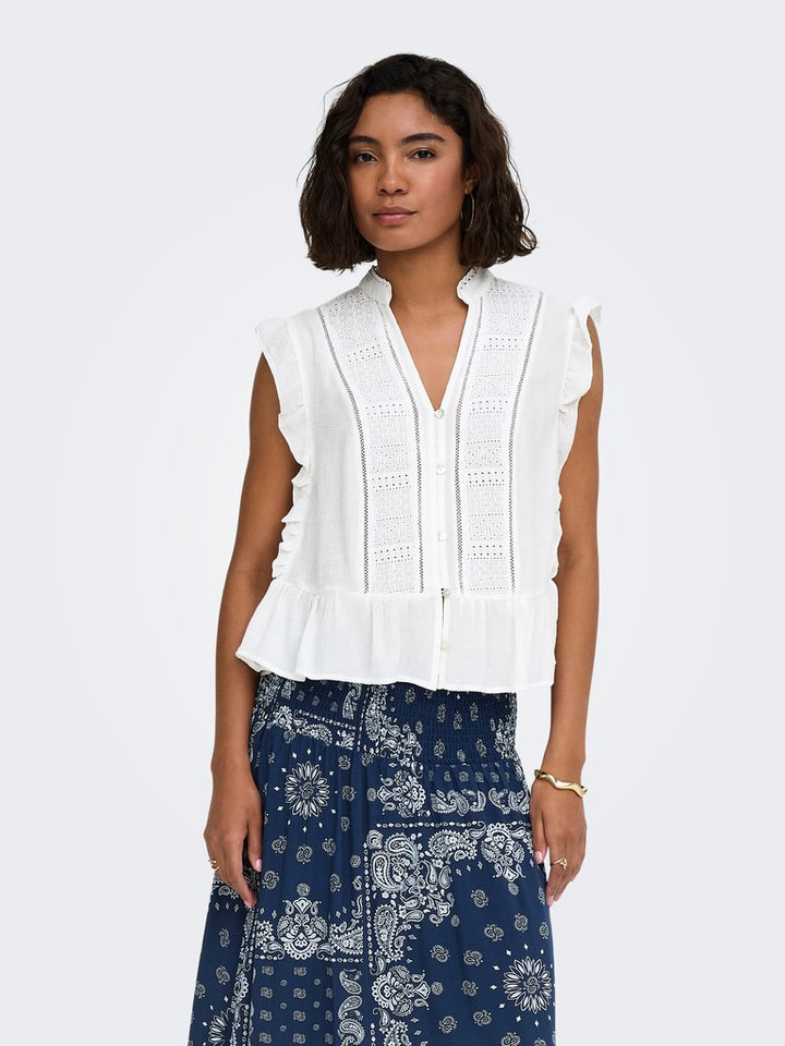 ONLY - TOP - HENNY -S/L FRILL BUTTON - 15374978 - HVID