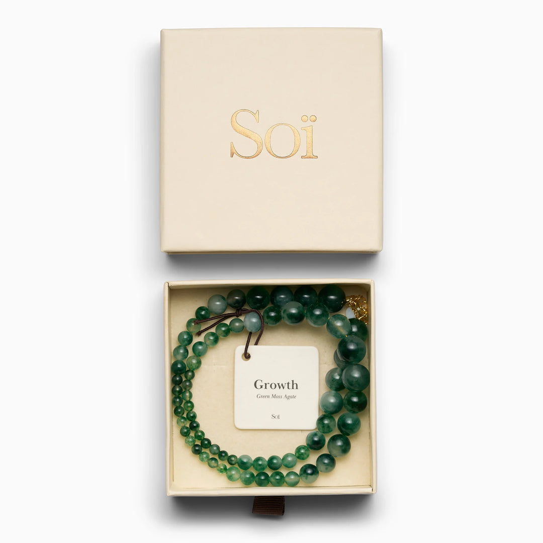 SOÏ - KRYSTAL HALSKÆDE - VERA - GRØN MOSS AGAT - 40 CM