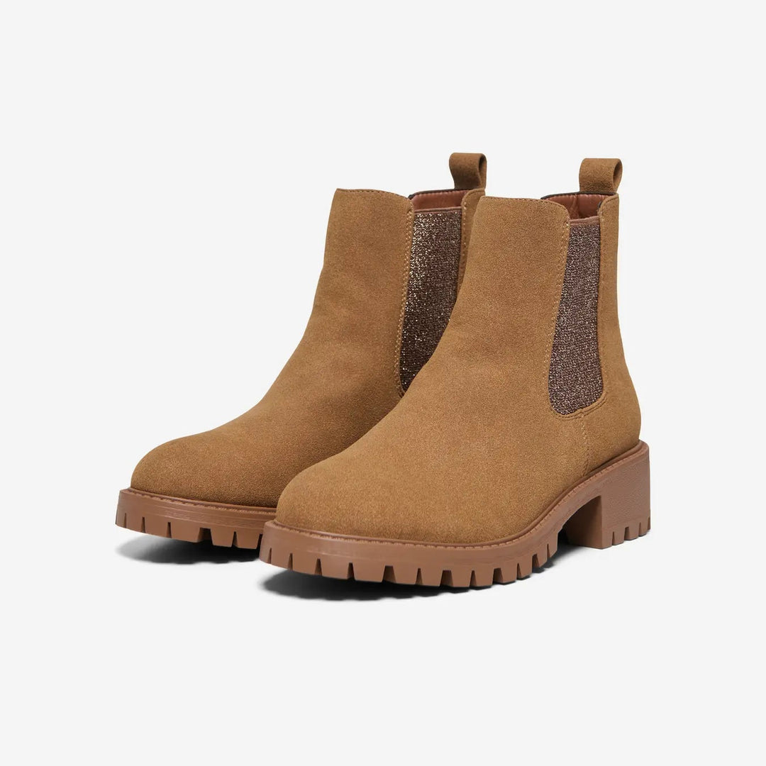 ONLY - STØVLE - ZOE NUBUCK PU - 15356864 - COGNAC DETAIL MACH LUREX