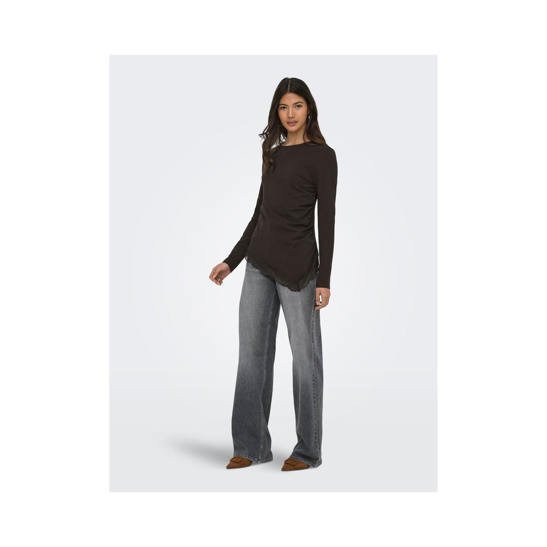 ONLY - BLUSE - LIVE LOVE RUCHING 15385111 - CHOCOLATE TORTE/LACE