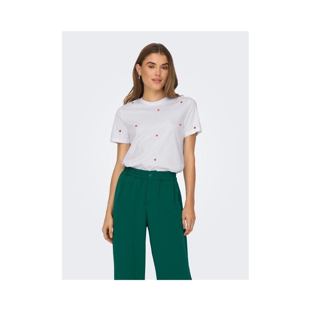 ONLY - T- SHIRT - KETTY 15288473 - BRIGHT WHITE/RED HEART