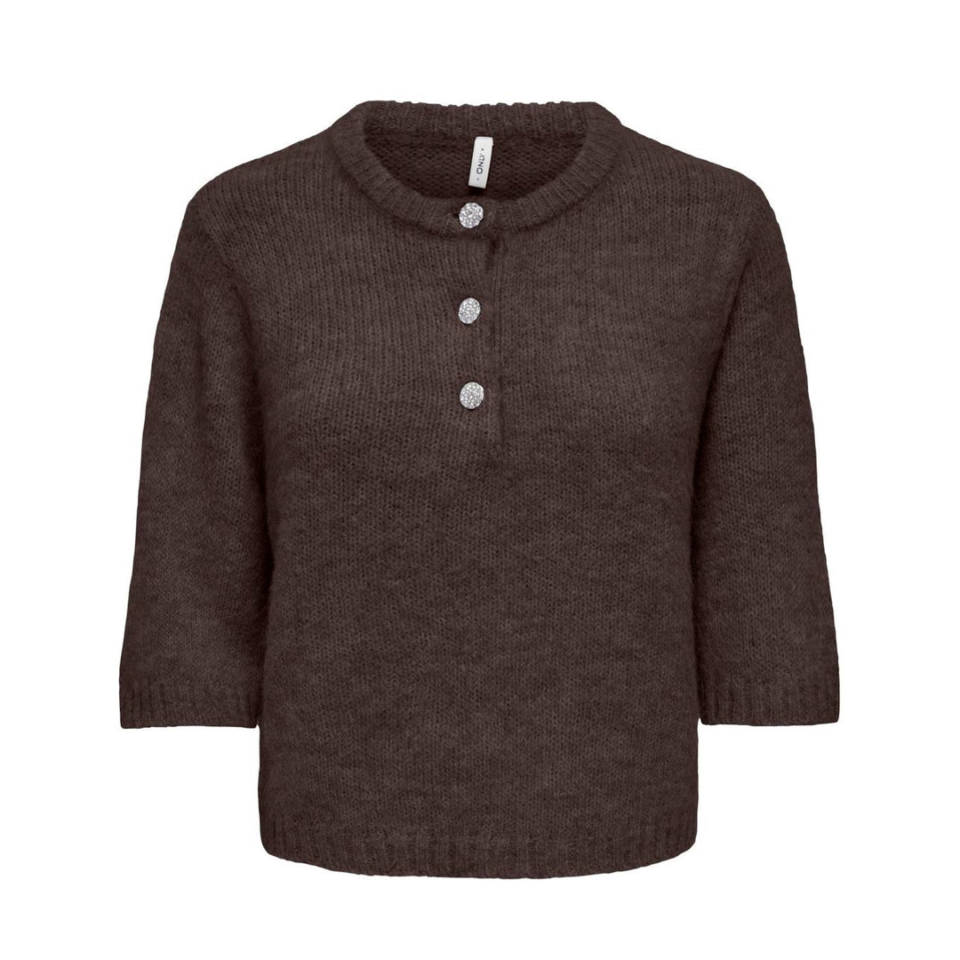 ONLY - STRIKTRØJE - MAGGIE 15375128 - COFFEE BEAN/BLING BUTTON