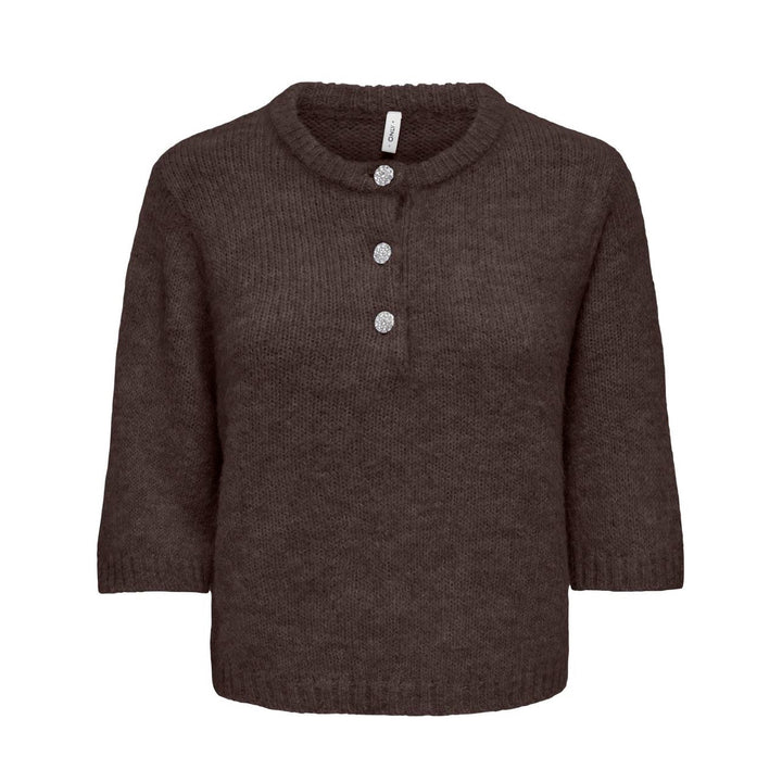 ONLY - STRIKTRØJE - MAGGIE 15375128 - COFFEE BEAN/BLING BUTTON