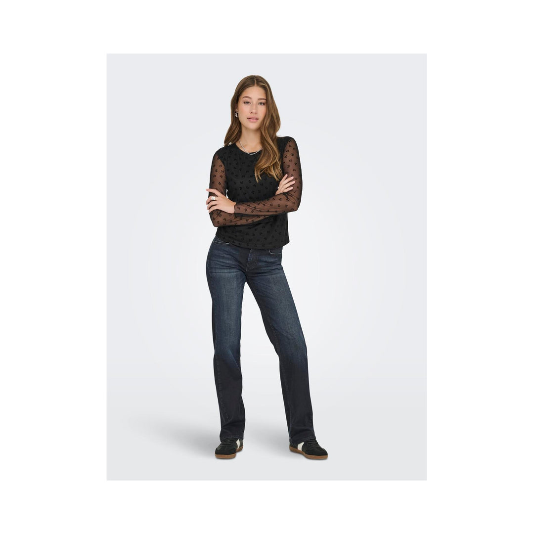 ONLY - TOP - SIENA 15362924 - BLACK FLOCK BOWS