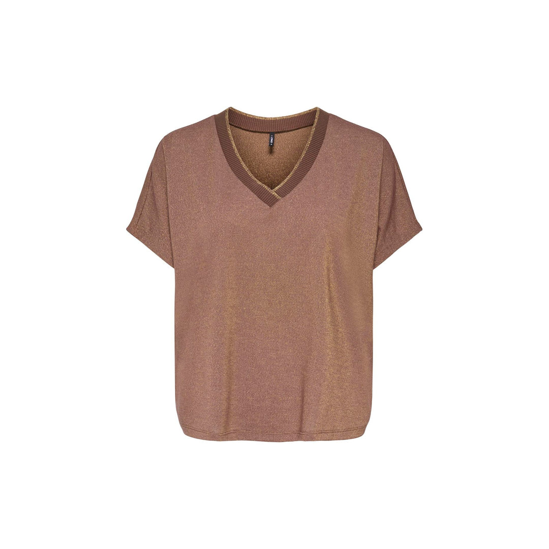 ONLY - T-SHIRT - MIRANDA 15333431 - DEEP MAHOGANY/GOLD LUREX
