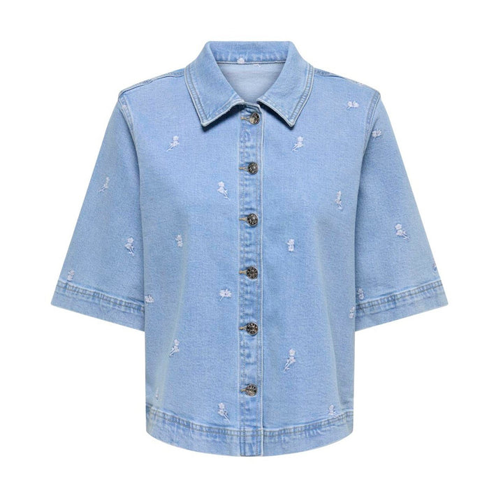 ONLY - SKJORTE - BELLA 15379245 - LIGHT BLUE DENIM/FLOWER EMB.