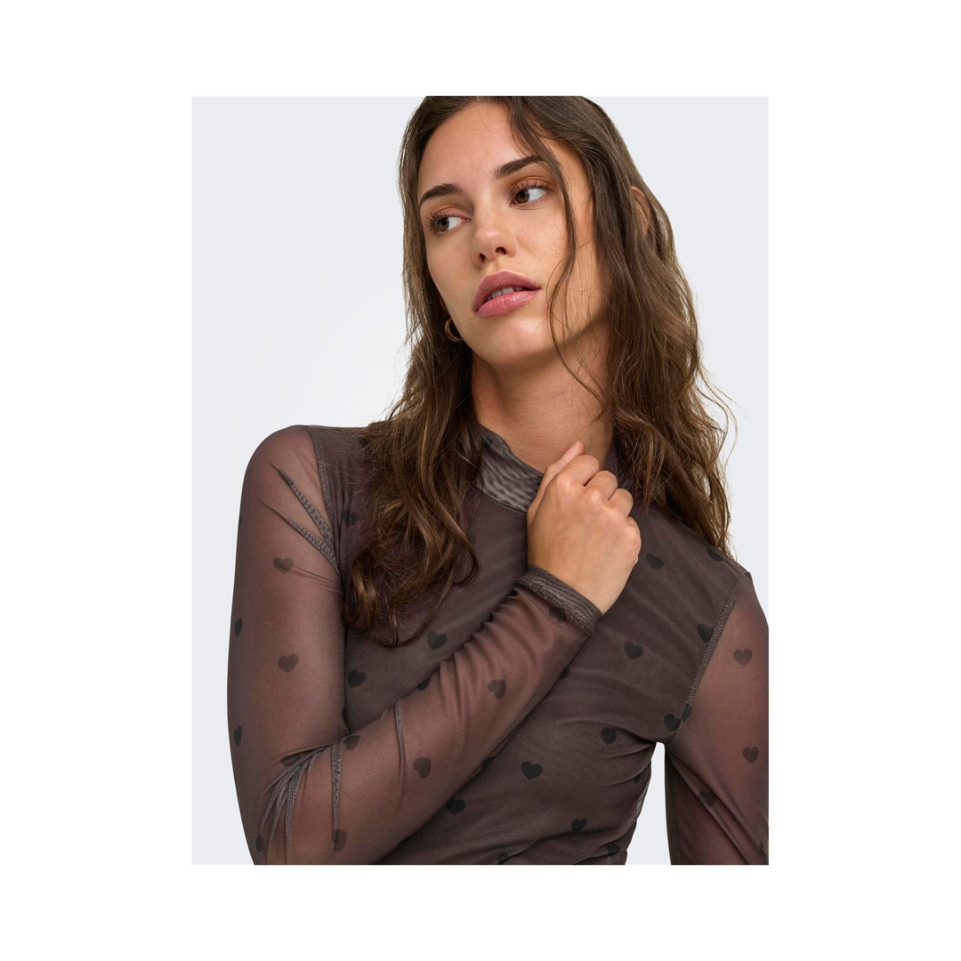 ONLY - MESHBLUSE - ERICA LIFE - 15141298 - COFFEE BEAN/BLACK HEART