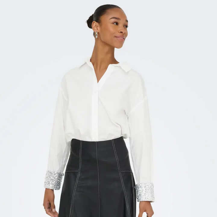 ONLY - SKJORTE - PANAMA 15355828 - BRIGHT WHITE/SEQUINS