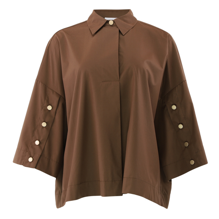 CONTINUE - SKJORTE - KLARA 15122 - BROWN/GOLD BUTTONS