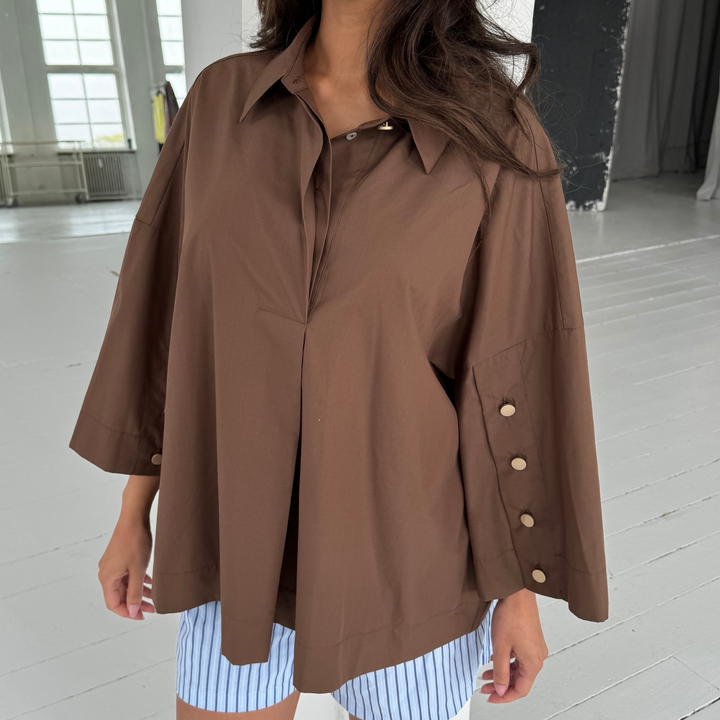 CONTINUE - SKJORTE - KLARA 15122 - BROWN/GOLD BUTTONS