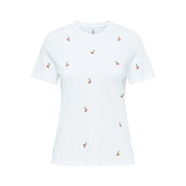 ONLY - T- SHIRT - KETTY 15288473 - BRIGHT WHITE/CHERRIES