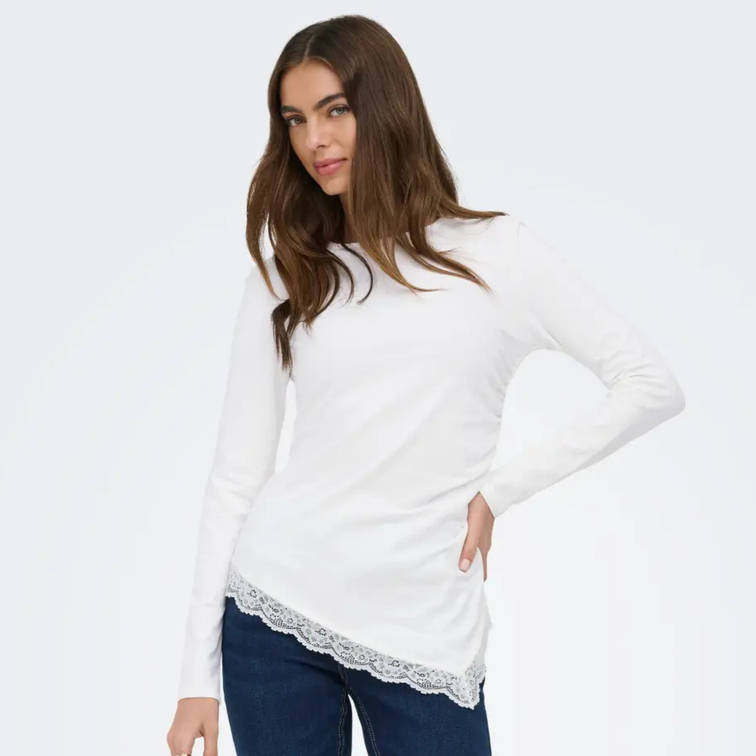 ONLY - BLUSE - LIVE LOVE RUCHING 15385111 - CLOUD DANCER/LACE