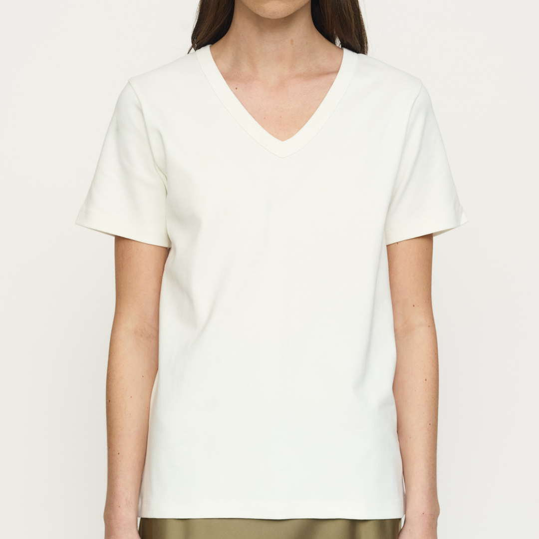 SOFT REBELS - T-SHIRT - HELLA V-NECK SR326-300 - SNOW WHITE