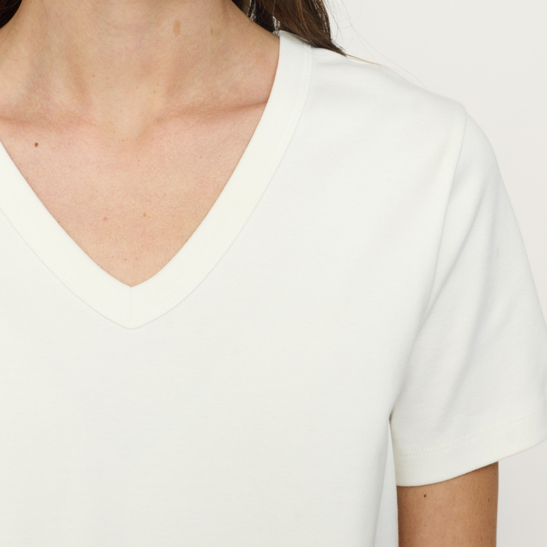 SOFT REBELS - T-SHIRT - HELLA V-NECK SR326-300 - SNOW WHITE