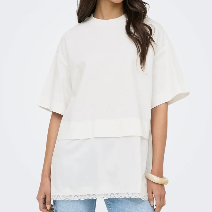 ONLY - T-SHIRT - MEXA LACE 15382176 - CLOUD DANCER