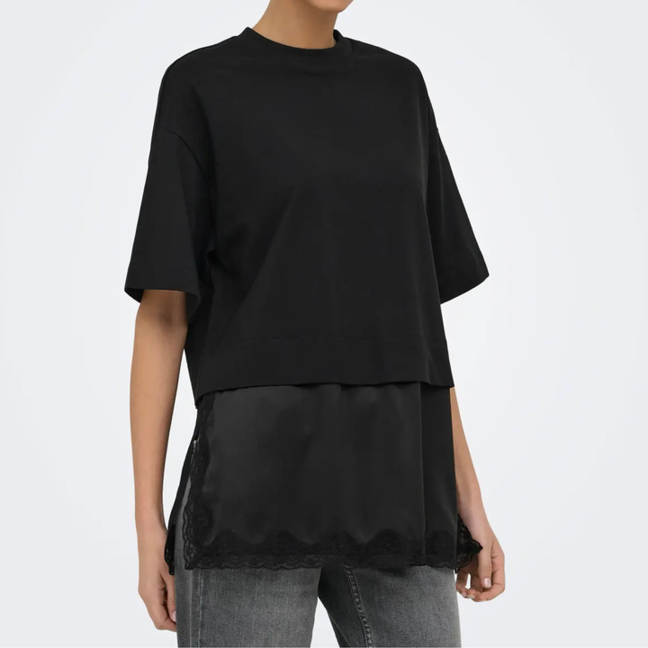ONLY - T-SHIRT - MEXA LACE 15382176 - BLACK