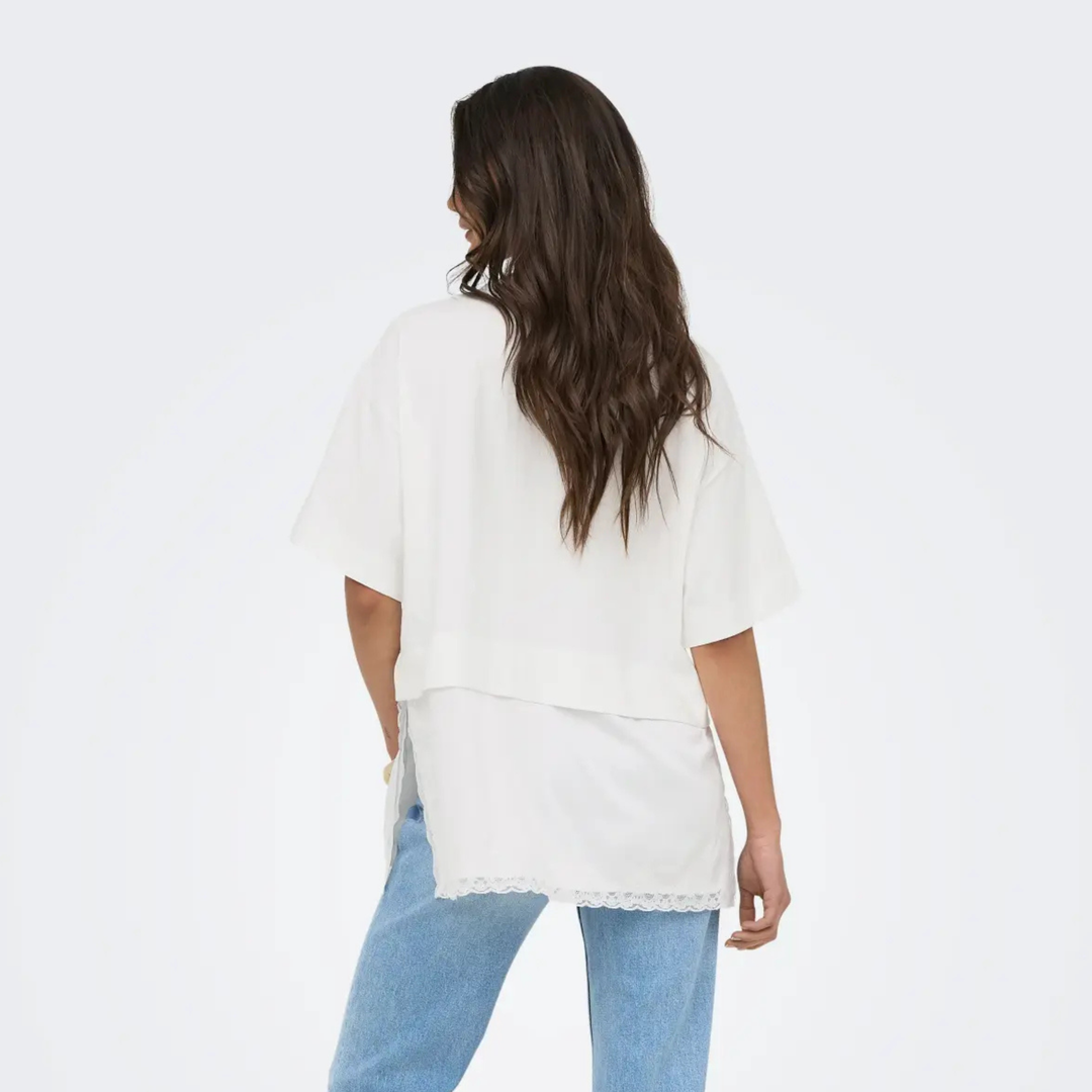 ONLY - T-SHIRT - MEXA LACE 15382176 - CLOUD DANCER
