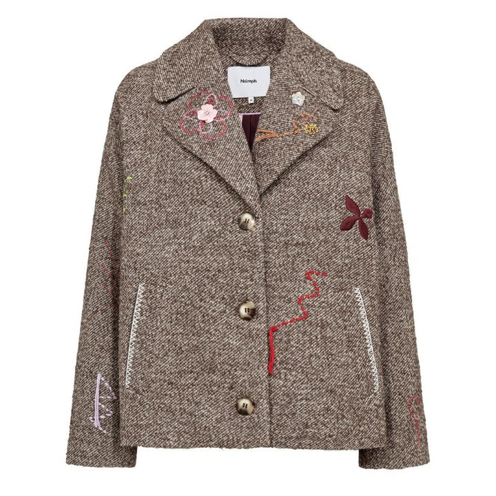 NÜMPH - FRAKKE - RAVINA EMBROIDERYD 706904 - DARK EARTH