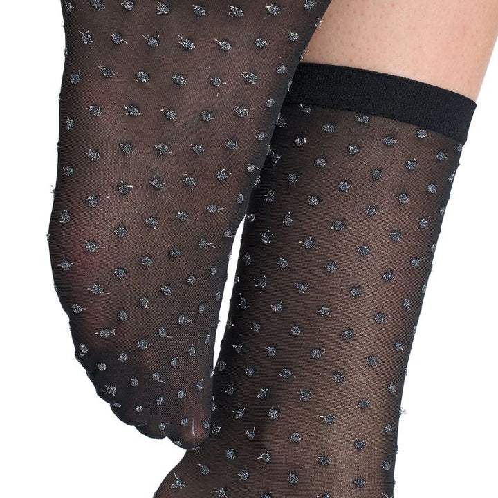 WOLFORD - STRØMPE - SHIMMER DOT 48119 - BLACK/SILVER