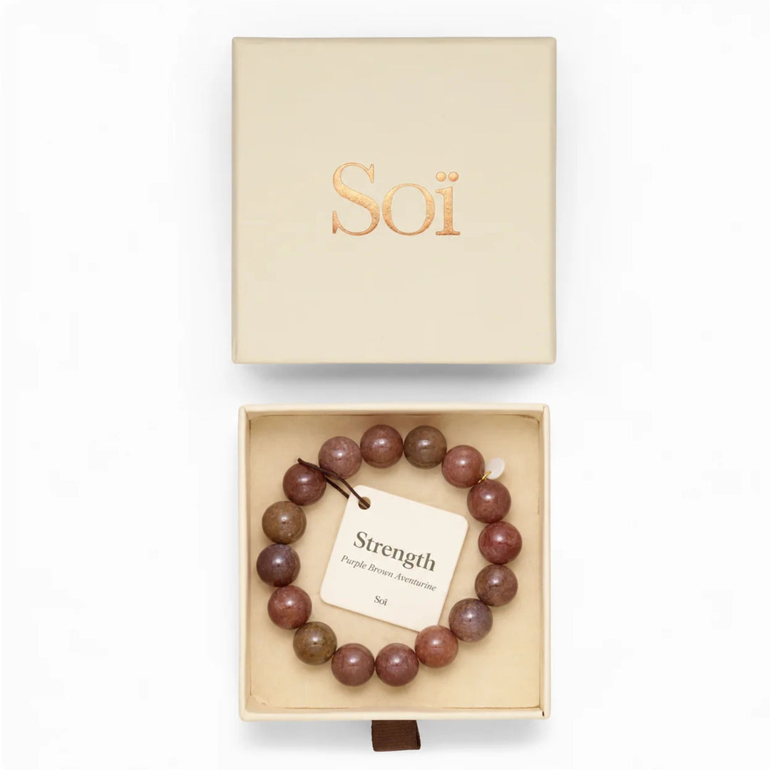 SOÏ - KRYSTAL ARMBÅND - CHUNKY LILLA BRUN AVENTURIN 12 MM.